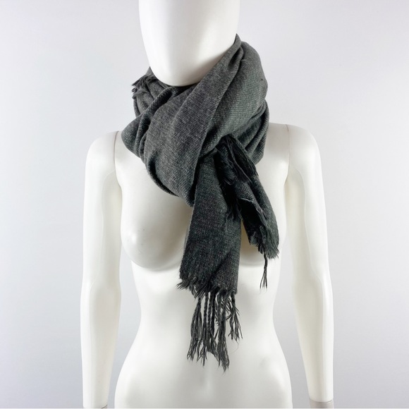 West Elm Dark Gray Fringe Scarf Shawl 44" x 56" Rectangle - Picture 4 of 7